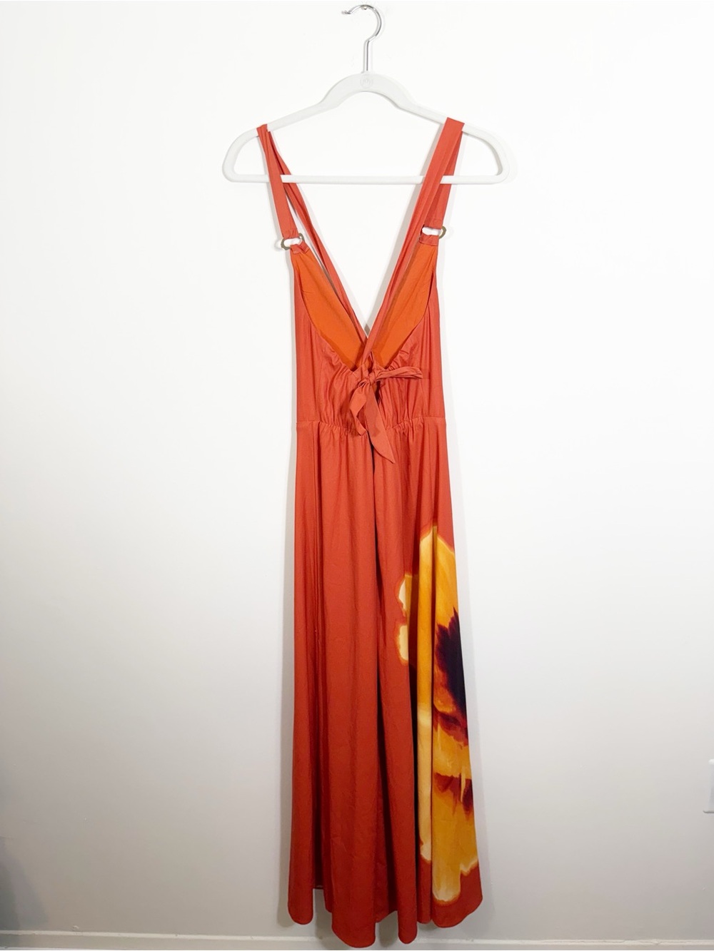 Abercrombie Dipped Waist Hardware Maxi Dress Orange Floral Size XS - Picture 7 of 8
